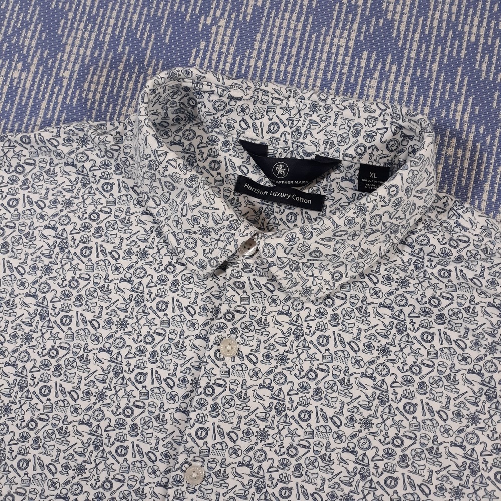 Hart Schaffner Marx Shirt Mens XL Blue Maritime Nautical Sailing Graphic Print